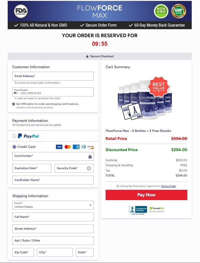 Secure payment for FlowForce Max, encrypted and safe checkout